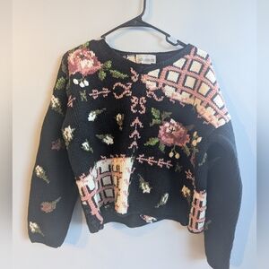 Vintage Lydia Jane Novelty Roses Cropped Sweater